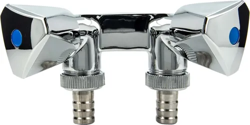 tecuro Doppel-Geräteventil mit 2 Abgängen – Messing hochglanzverchromt - Zubehör für Klima & Heizen: Hochwertiges Doppel-Geräteventil mit Rückflussverhinderer, ideal für Wasch- und Spülmaschinen, inklusive 2 Schlauchtüllen für einfache Installation.