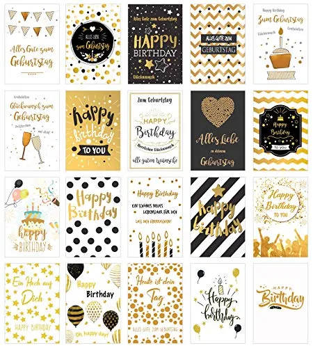 Edition Seidel Set 20 exklusive Premium Geburtstagskarten mit Briefumschlag. Glückwunschkarte Grusskarte Geburtstag Geburtstagskarte Mann Frau Karten Happy Birthday Billet Sprüche