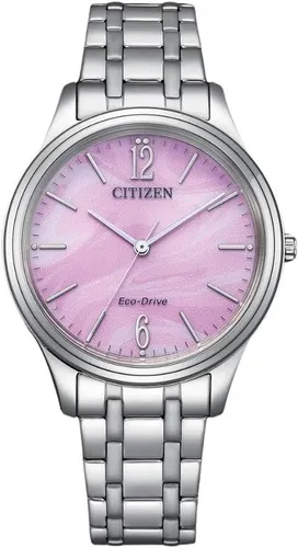 Citizen Watch EM0411-71X - Solarbetriebene Damenarmbanduhr - Armbanduhren für Damen mit solarbetriebener Technologie, die sich bei Licht auflädt und keinen Batteriewechsel benötigt. Elegantes Design mit Silber Edelstahl Band und rosa Zifferblatt.