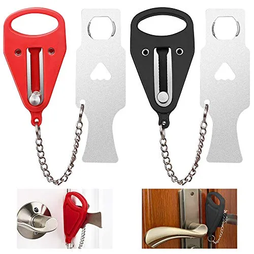QUCUMER 2 Stück Tragbares Türschloss Temporäres Sicherheit Sicherheitsschloss Reiseschloss Türfensterschloss Sicherheits Türkette Datenschutzschloss mit Aufbewahrungstasche für Hotelschule Bad
