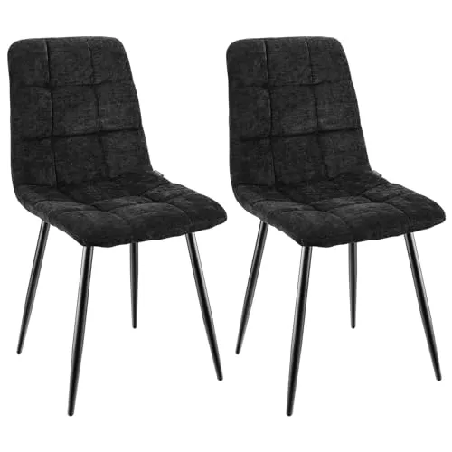 WAFTING Esszimmerstühle 2er Set, Gepolsterter Stuhl mit Hoher Rückenlehne und Leinendesign, Esstischstühle mit Metallfuß, für Esszimmer, Wohnzimmer, Küche, Schlafzimmer und Empfangsraum, Schwarz