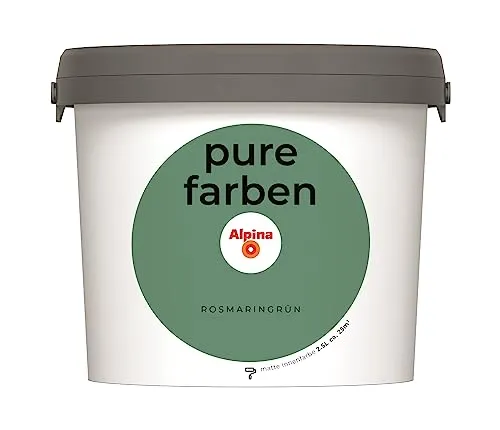 Alpina pure farben Wandfarbe – Rosmaringrün - Farben: Strapazierfähige, atmungsaktive Innenfarbe in Rosmaringrün, emissionsarm und geruchsneutral für ein optimales Raumklima und nachhaltige Wahl.