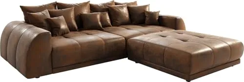 DELIFE Big-Sofa Violetta Braun 310 x 135 cm - Stylisches Big-Sofa in Antik Optik, inklusive Hocker und Kissen. Hoher Sitzkomfort durch Bonellfederkern und großzügiges Platzangebot für Ihr Wohnzimmer.