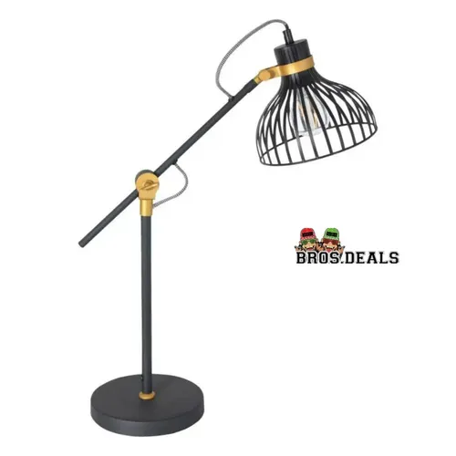 Retro Tischlampe Schwarz mit Gitterschirm in gold von Steinhauer