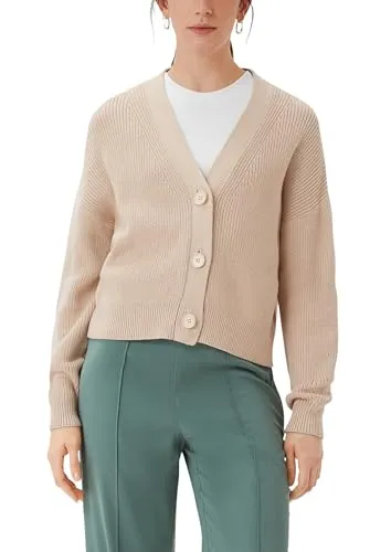 Comma CI Strickjacke aus Baumwolle, beige, Größe 42 DE - Strickjacke für Damen im Regular Fit, aus hochwertiger Baumwolle mit elegantem V-Ausschnitt und komfortablen Rippbündchen, ideal für vielseitige Outfit-Kombinationen.