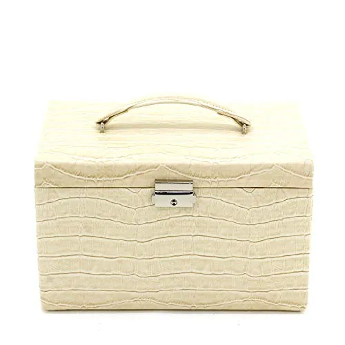 Friedrich|23, Schmuckkoffer, Feinsynthetik, 24 x 15 x 16 cm, Rechteckig, Abschließbar, Mit Spiegel, Jolie 2.0, Kroko-Optik, Beige, 23254-30