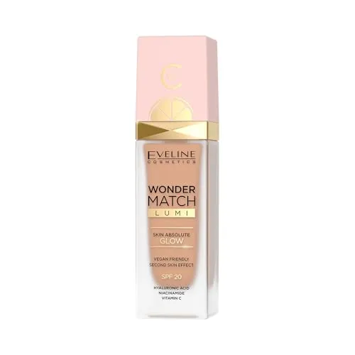 Eveline Cosmetics Wonder Match Lumi Foundation LSF 20 – Feuchtigkeitsspendende, ausgleichende Make-up-Formel mit Vit. C, Hyaluronsäure & Rosenextrakt – Strahlenden Glow & ebenmäßigen Teint