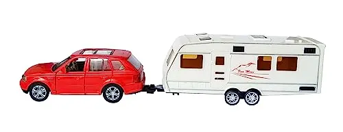 ECO MODELLAUTO mit Wohnwagen Rückzug 1:48 Modell Metall Camper Camping Auto Spielzeugauto Geschenk Spielzeug Fensterkarton 52