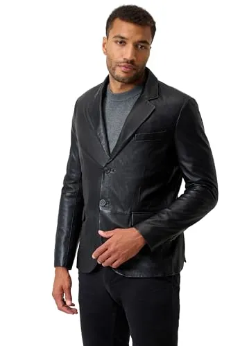 RICANO Diego Herren Lederjacke aus hochwertigem Lamm Nappa Leder – Klassischer Blazer-Stil mit Reverskragen und Pattentaschen (DE/NL/SE/PL, Alphanumerisch, M, Regular, Regular, Schwarz)
