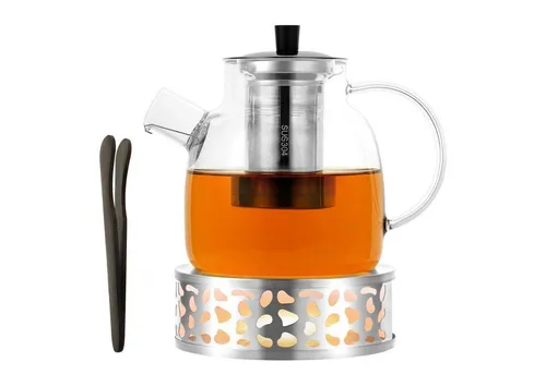 Teekanne Glas 1500 ml mit Siebeinsatz und Stövchen