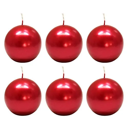 Ebersbacher Kerzenfabrik GmbH Kugelkerzen weinrot lackiert, 6 Stück, Größe ca. Ø 80 mm, einzeln in Folie, runde Kerze Weihnachtskerze Adventskerze