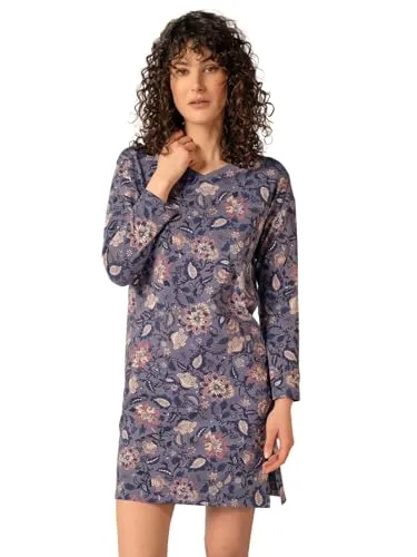 Huber Damen Sleepshirt Langarm Night Basic Selection 019018 in Denim Floralpaisley