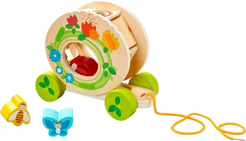 HABA Ziehfigur Blumenwiese – Holzspielzeug für kreative Kleinkinder - Nachziehspielzeug für Kinder ab 1 Jahr, fördert spielerisch Feinmotorik und Farberkennung mit lustigem Rattereffekt.