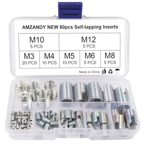 ADNEWX® Selbstschneidender Gewindeeinsatz, 60 Stk Gewindereparatursatz M3 M4 M5 M6 M8 M10 M12 Gewindeeinsätze Kohlenstoffstahl Gewinde Verstärken Reparierwerkzeug