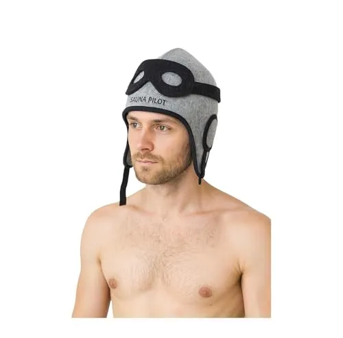 REMOwool Saunahut aus 6 mm 100 % Wollfilz – Piloten/Biker‑Stil – Sauna Hut für Herren & Damen