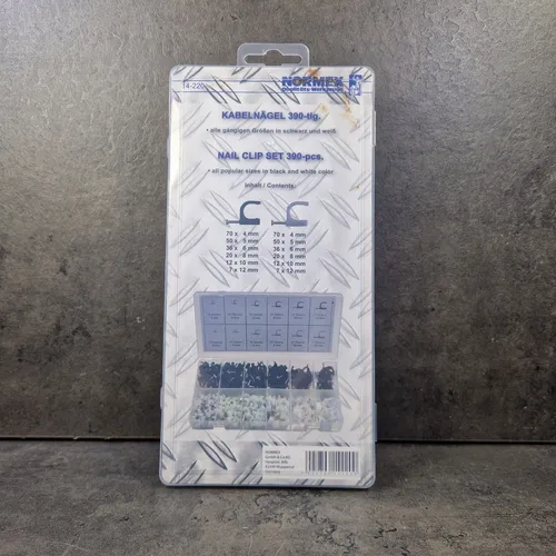 Kabelschellen-Sortiment schwarz weiß 390-teilig Nagelschelle Kabelclips Normex
