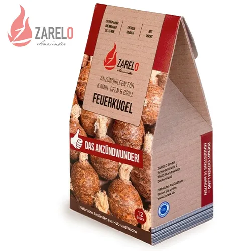 Zarelo Feuerkugel Anzündhilfe 12 Stück - Nachhaltige Anzünder aus Holz und Wachs für Kamin, Ofen und Grill – umweltfreundlich und effektiv für ein einfaches Anzünden.