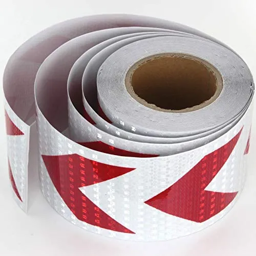 Recambo Reflektorband | 25 m×10 cm | Rot/Weiß | Pfeil/Waben | Hochleistungsfolie; selbstklebend | 25 m am Stück | Nur auf glattem, fettfreiem, trockenem und sauberem Untergrund
