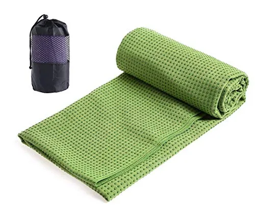 Xlabor Mikrofaser Yogatuch Handtuch mit Antirutsch Noppen Yogamattenauflage Unterlage Towel Fitnesssporttuch für die Yogamatte grün