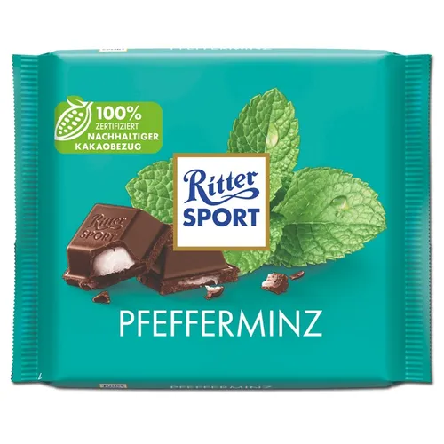 Ritter Sport Pfefferminz Schokolade, 100g Tafel - Tafelschokolade mit erfrischendem Minzgeschmack, ideal für Schokoladenliebhaber, die das Besondere suchen.