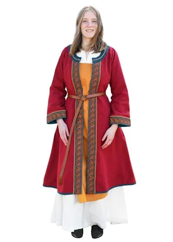 Battle Merchant Kostüm Bestickter Wikinger-Mantel Ella, weinrot/petrol, Gr. XXL