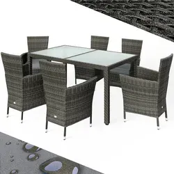 DeubaXXL DE Polyrattan Garten-Sitzgruppe 7-tlg Grau/Anthrazit