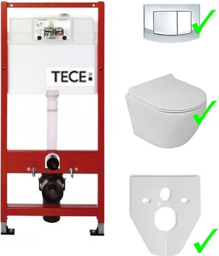 Domino-Prime-Set: Tece Vorwandelement inkl. Drückerplatte + randloses Wand-Hänge-WC Lavita SOGO SLIM ohne Spülrand + WC-Sitz mit Soft-Close-Absenkautomatik