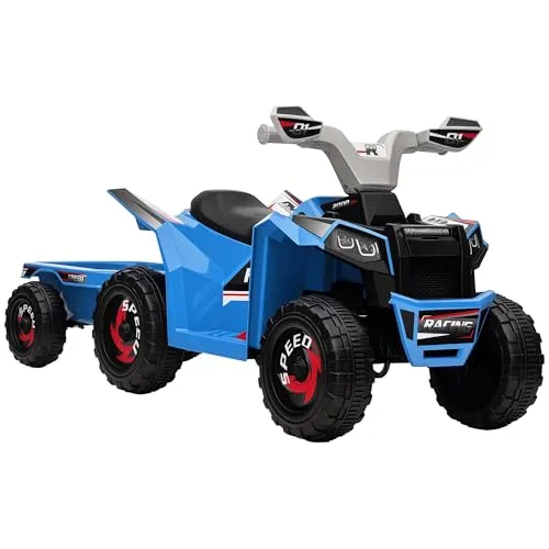 HOMCOM Kinderquad Elektro-Quad mit Anhänger, 6V Metall Blau - Kinder-Elektrofahrzeuge für kleine Abenteurer, sicher und mit 50 Minuten Fahrzeit. Der praktische Anhänger bietet Platz für Snacks und Spielzeug!