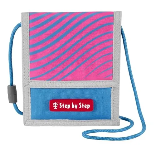 Step by Step Brustbeutel „Kolibri Kaja“, blau-rosa, mit Sichtfenster, Münzfach mit Reißverschluss, Schlüsselbefestigung, zum Umhängen, für Kinder ab der 1. Klasse