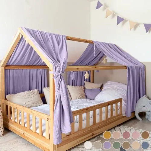 lilimaus Hausbett Himmel [in 12 Farben] Betthimmel Hausbett aus 100% Baumwolle Musselin - Stoffhimmel für Hausbett Deko Mädchen & Jungen - Himmel für Hausbett Kinder - Bett Vorhang Kinderbett