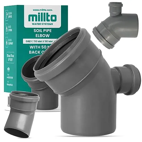 Millto™ Winkel Ablaufmuffe 110 x 110 mm 45° mit Rückwärtigem Anschluss 50 mm Bodenrohr Abfallrohrkrümmer Einstellbar Abflussrohr Abwasserkanalisation Kunststoff PP Anschlussstück Formstücke
