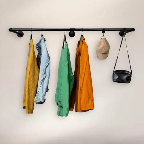 RSR Hangers® Kleiderstange Industrial Design Wandgarderobe 140 cm x 30 cm für die Wand | Schwarz | Garderobenstange | Schlafzimmer | Flur | Garderobe | Wandmontage