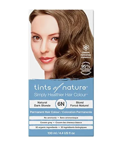 Tints of Nature 6N Natural Dark Blonde Permanent Hair Dye, Natürliches Dunkelblond Permanente Haarfarbe, pflegt das Haar und deckt Grau ab, ammoniakfrei, 130 ml
