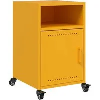 vidaXL Nachttisch Senfgelb 36x39x59 cm - Stylischer Nachttisch aus stabilem, kaltgewalztem Stahl mit viel Stauraum und praktischen Rollen für einfache Mobilität.