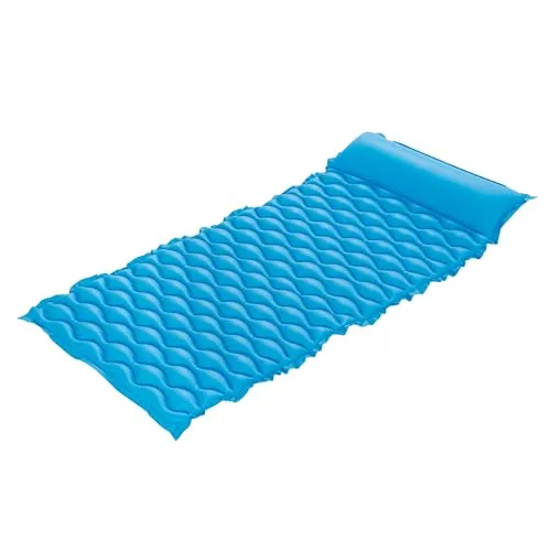 Bestway Luftmatratze Float 'n Roll, 213 x 86 cm, 1 Person, 90 kg Belastbarkeit, Integriertes Kopfkissen, Sicherheitsventile, Strapazierfähiges PVC, Reparaturflicken, 1 Stück (Blau)