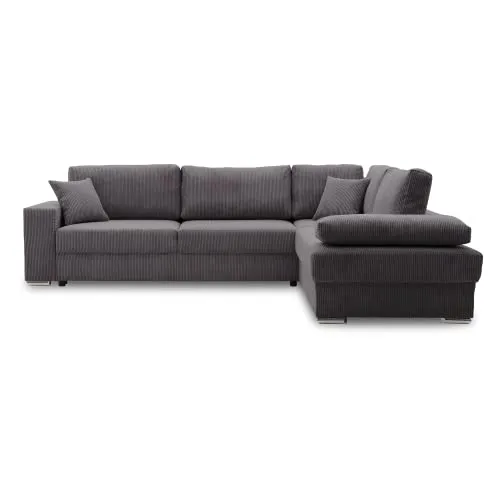Ecksofa FESTINA 290/230 mit schlaffunktion und Bettkasten - L-förmig - Stoff Cordstoff - Eckcouch mit dekorativen Kissen (RECHTS, POSO 022 Dunkelgrau)
