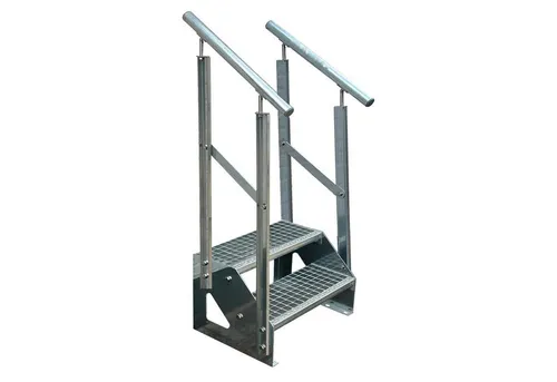 Kaminbau Mierzwa Außentreppe Premium Treppe Verzinkt mit oder ohne Geländer, für Geschosshöhen bis 38.00 cm, (Höhe 38 cm, Geländerausführung und Treppenbreite wählbar), Gartentreppe Stahltreppe Wetterfest Rostfrei Feuer-Verzinkt Rutschfest