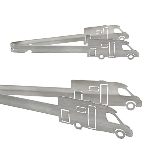 Grill-Zangen.de Motiv Wohnmobil Grillzange, spülmaschinengeeignet, Geschenkidee, Männergeschenk, Geschenk für Camper, Silber, Edelstahl, 31 cm, 1 Stück