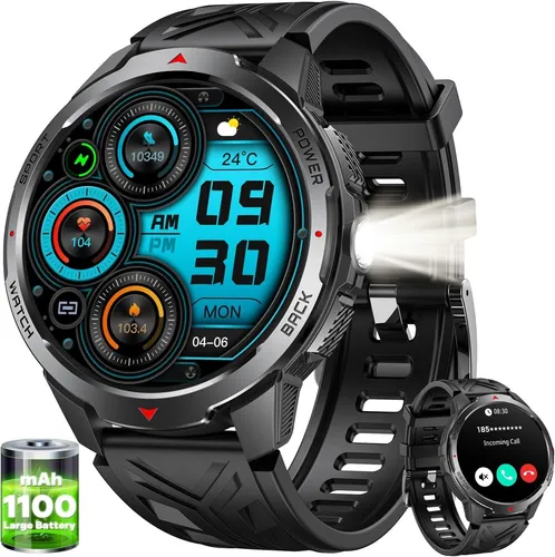 Cantaos Mens Smartwatch Fitness Watch 1.8 Inch HD LED Torch Compass