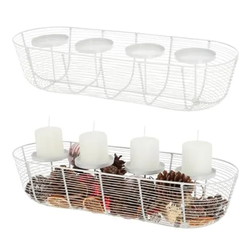 MACOSA CP67964 Adventskranz Weiß Metall 50 cm - Moderne Tisch-Dekoration für Weihnachten: Der elegante Adventskranz aus robustem Metall bietet Platz für vier standardisierte Adventskerzen und ist individuell gestaltbar – perfekt für kreative Weihnachtsdekoration.