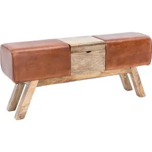 Wohnling Design Turnbock Sitzbank Braun mit Aufbewahrungsfach - Esszimmer Sitzbank aus echtem Ziegenleder und Mango Massivholz, stabil und strapazierfähig, handgefertigt und jedes Stück ein Unikat.