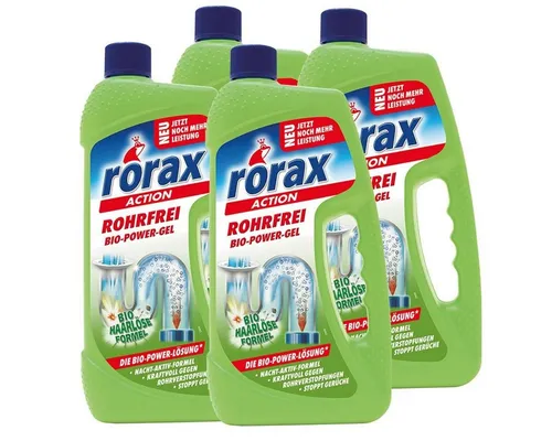 rorax 4x Rohrfrei Bio-Power-Gel 1 Liter - Effektiver Rohrreiniger gegen Verstopfungen - Starkes Bio-Power-Gel zur effektiven Beseitigung von Verstopfungen, ideal für den professionellen Einsatz. Löst selbst hartnäckige Ablagerungen schnell und zuverlässig.