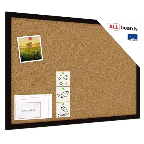 ALLboards Pinnwand mit Schwarzer Holz Rahmen 60x40cm Korktafel Korkwand Pinnwand Kork