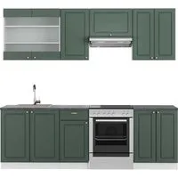Vicco Küchenzeile Fame-Line, Grün-Gold Landhaus/Weiß, 240 cm - Küchenzeile mit hochwertiger MDF-Front, Soft-Close-Scharniere und großem Stauraum. Perfekt für Hobby- und Profiköche, individuell erweiterbar und stilvoll in Grün-Gold.