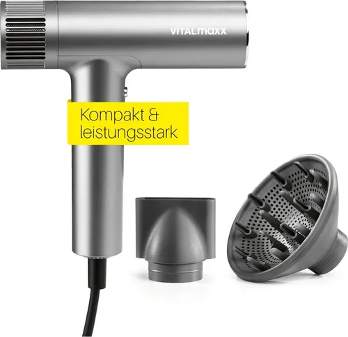 STYLE & SHINE by VITALmaxx Slim Hairdryer - Ionen Föhn mit BLDC-Motor - Haartrockner mit 1500W, 3 Temperaturstufen und 2 Geschwindigkeiten. Innovativer BLDC-Motor sorgt für schnelles Trocknen und weniger Hitzebelastung. Inklusive Diffusor und Konzentrator für individuelles Styling!