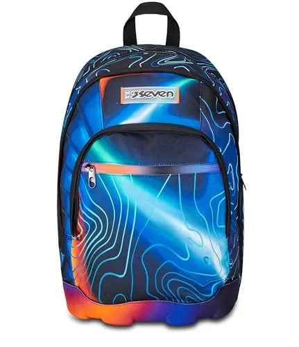 Seven Schulrucksack Dual, Blau, Mapset Boy, Doppelter Rucksack mit Tasche für PC oder Tablet, Tasche für Trinkflasche und Organizer, Rucksack für mittlere und obere Schulen, Kinder Jungen, blau,