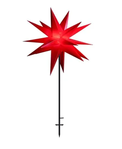 ZICOM LED Dekostern Weihnachtsstern Stern mit 18 Zacken wetterfest, rot 55cm mit Bodenständer für Weihnachten, Hochzeiten, Party, Dekoration, Geschenkidee, 230V 50Hz, LxBxH 55x55x120cm