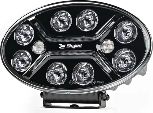 SKYLED Jumbo Ovum Flash FULL LED Fernscheinwerfer mit R65 Blitzfunktion & Lichtbalken Optik, 82W Kompakt Zusatzscheinwerfer 12V 24V, Positionslicht Weiß/Orange, E- ECE R149 R148 R65, Ref. 37,5