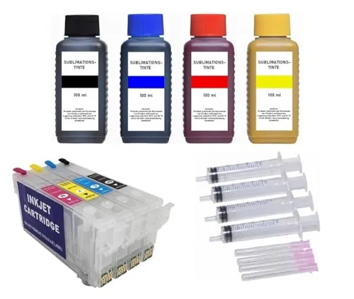 Inkpro - Nachfüllbare Patronen mit Auto Reset Chips T35 XL + 400 ml Sublimationstinte Black, Cyan, Magenta, Yellow kompatibel mit Epson Workforce Pro WF-4720, WF-4725, WF-4730, WF-4735, WF-4740