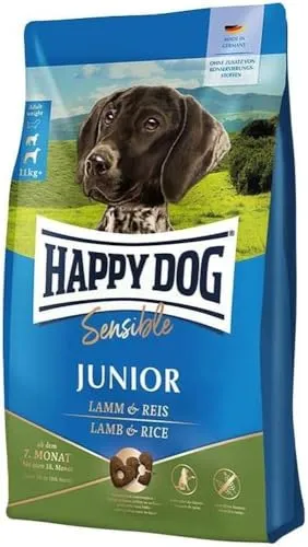 Happy Dog Alleinfuttermittel für Junghunde, Arttypisch 4 kg - Hundefutter mit 77% tierischem Protein, weizenfreier Rezeptur und bissoptimierten Kroketten für optimale Verdauung und Gelenkunterstützung.
